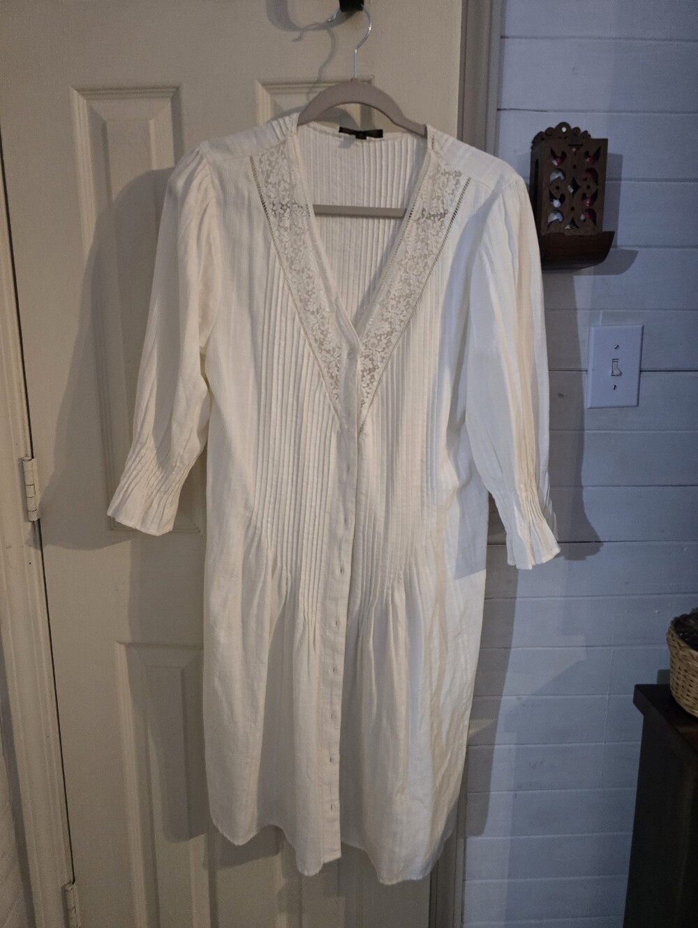 Frye Cream Lace-Trim Midi Button-Front Dress